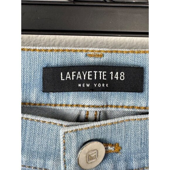 Lafayette 148 Light Wash Blue Denim Jeans Cropped Wide Leg Size 12 GUC READ - Picture 5 of 11